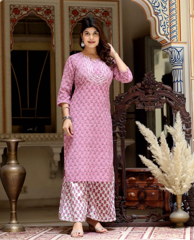 Miravan Pink Floral Print Kurta and Palazzo for Women - Image 2